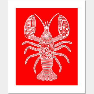 Lobster (red and white vertical) Posters and Art